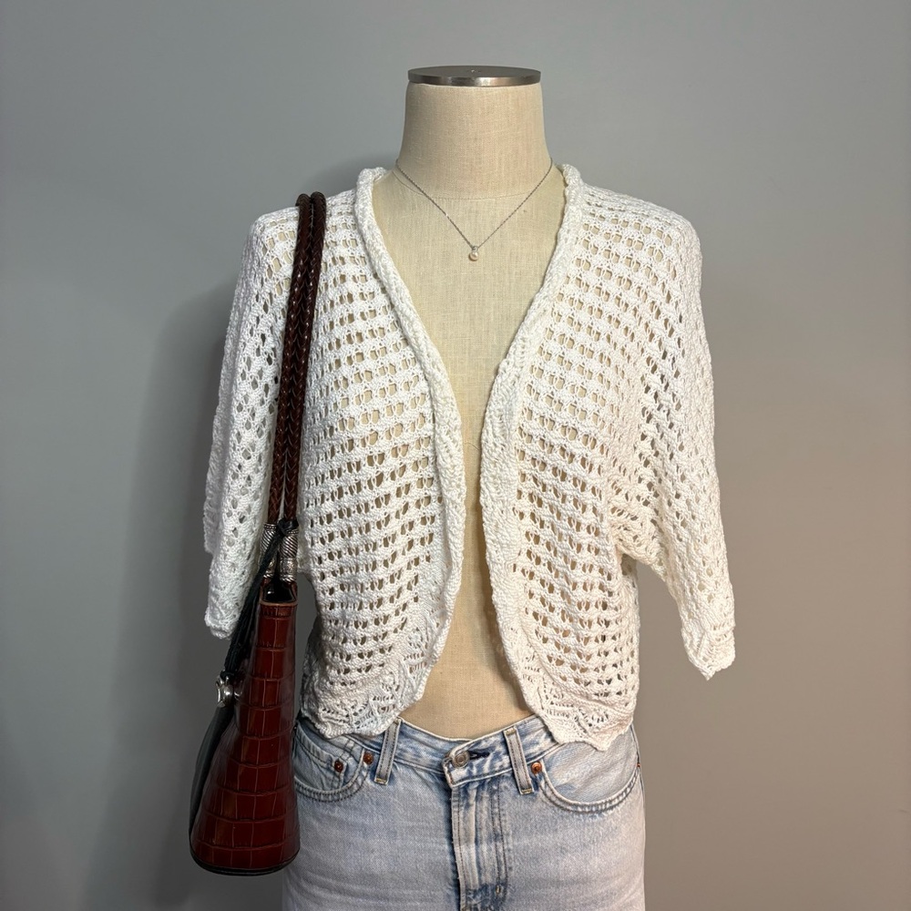 JEANNE PIERRE White Open-Knit Cardigan